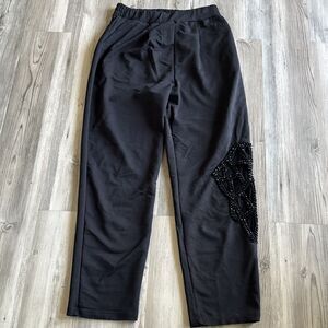 DQMANE Unique Rare Jeweled Mesh Black Pull On Elastic Waist Pants Size Medium